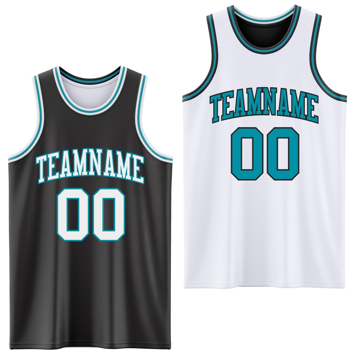 Custom Reversible Black White-Teal Double Side Sublimation Basketball Set Jersey - Main View