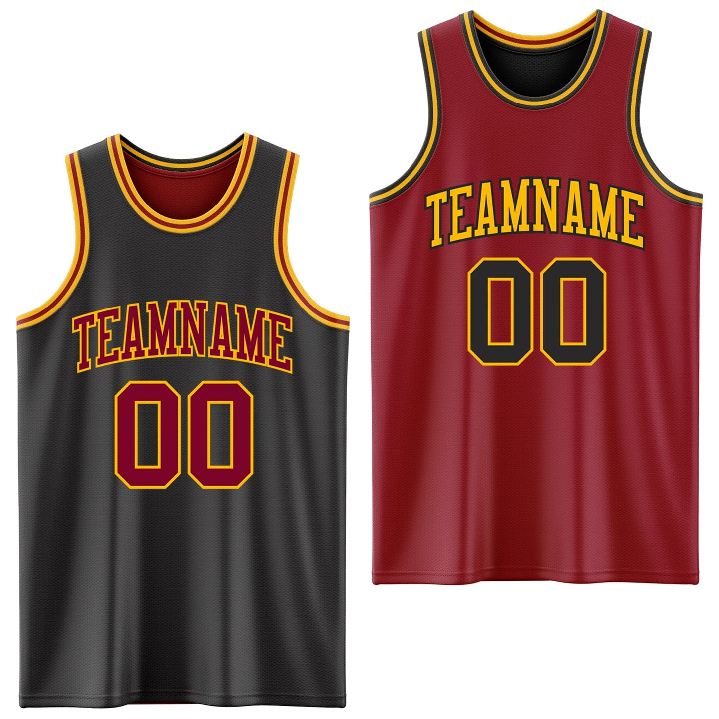 Custom Reversible Black Maroon-Gold Double Side Sublimation Basketball Set Jersey - Main View