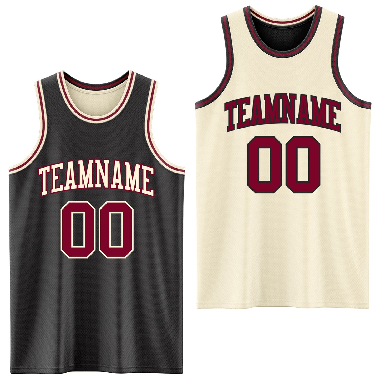 Custom Reversible Black Maroon-Cream Double Side Sublimation Basketball Set Jersey - Main View