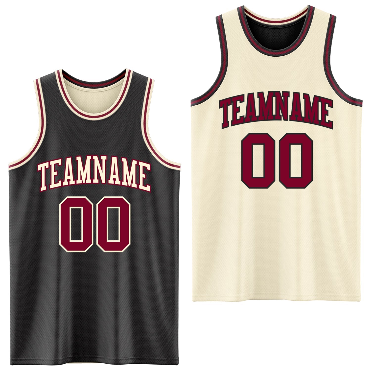 Custom Reversible Black Maroon-Cream Double Side Sublimation Basketball Set Jersey - Main View