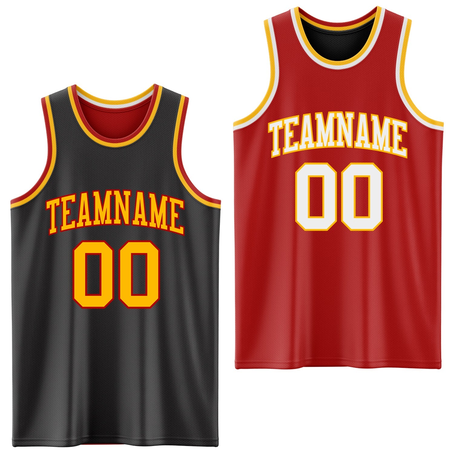 Custom Reversible Black Gold-Red Double Side Sublimation Basketball Set Jersey - Main View