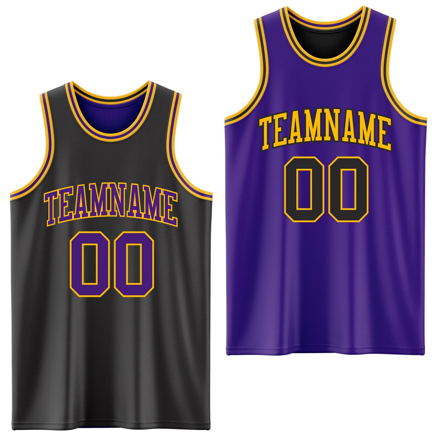 Custom Reversible Black Purple-Gold Double Side Sublimation Basketball Set Jersey - Main View
