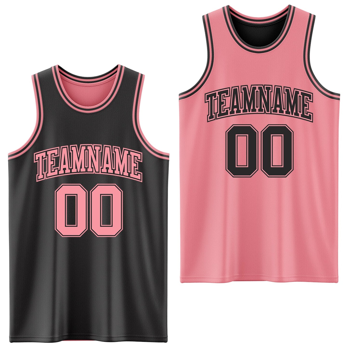 Custom Reversible Black Medium Pink Double Side Sublimation Basketball Set Jersey - Main View