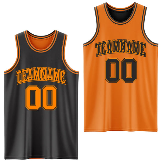 Custom Reversible Black Bay Orange Double Side Sublimation Basketball Set Jersey - Main View