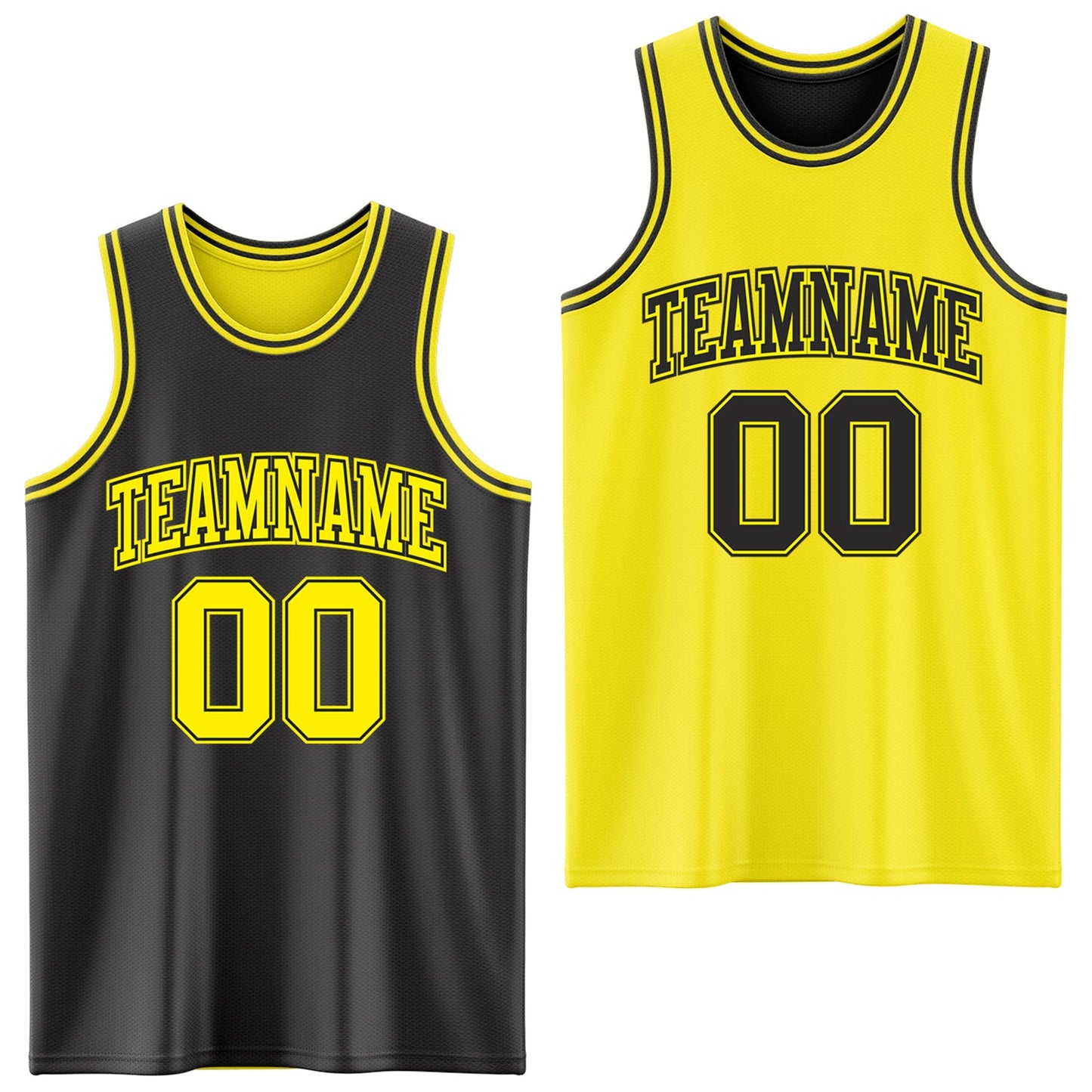 Custom Reversible Black Light Yellow Double Side Sublimation Basketball Set Jersey - Main View