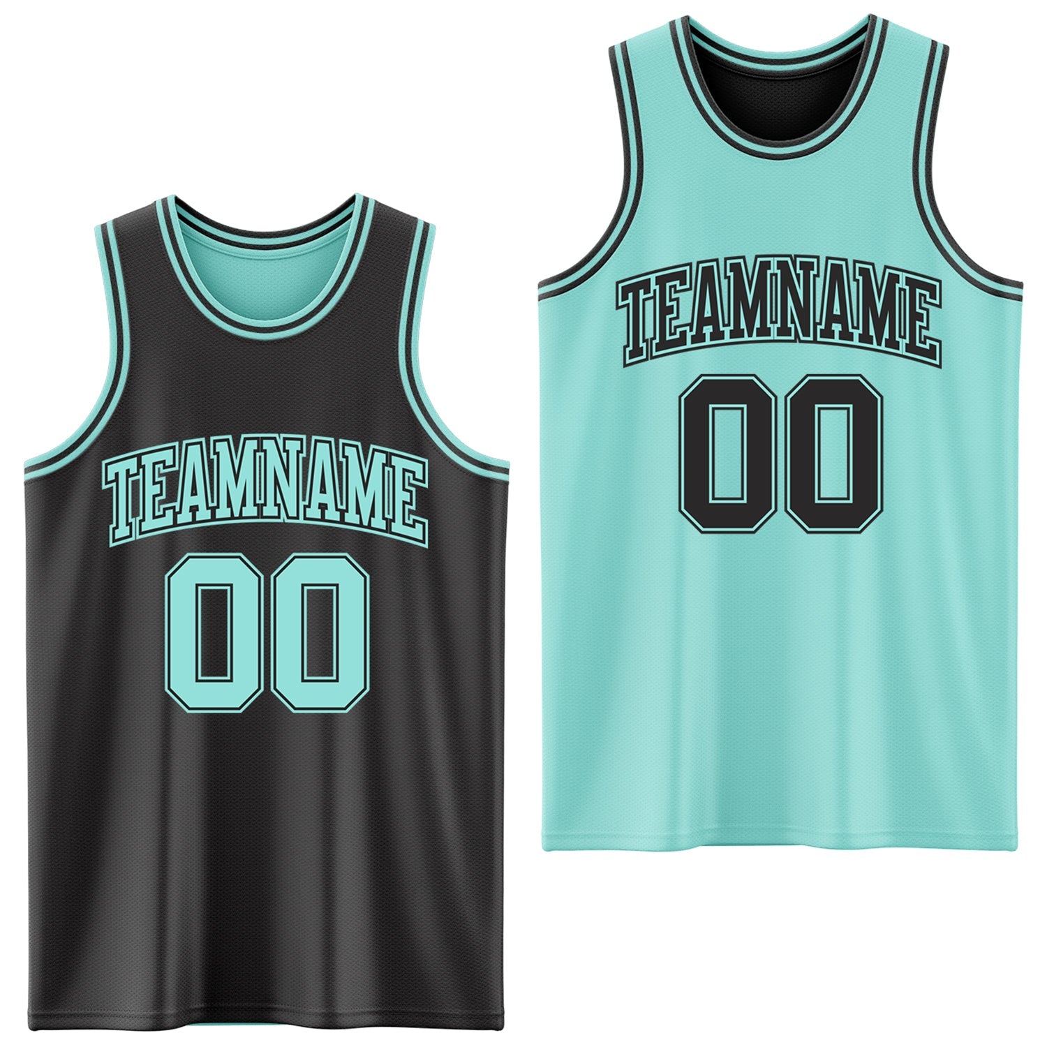 Custom Reversible Black Ice Blue Double Side Sublimation Basketball Set Jersey - Main View