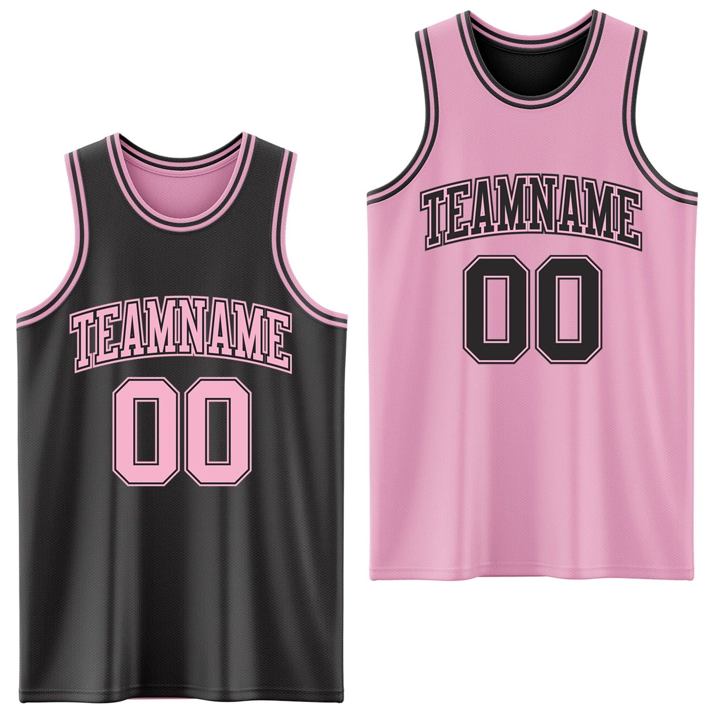 Custom Reversible Black Light Pink Double Side Sublimation Basketball Set Jersey - Main View