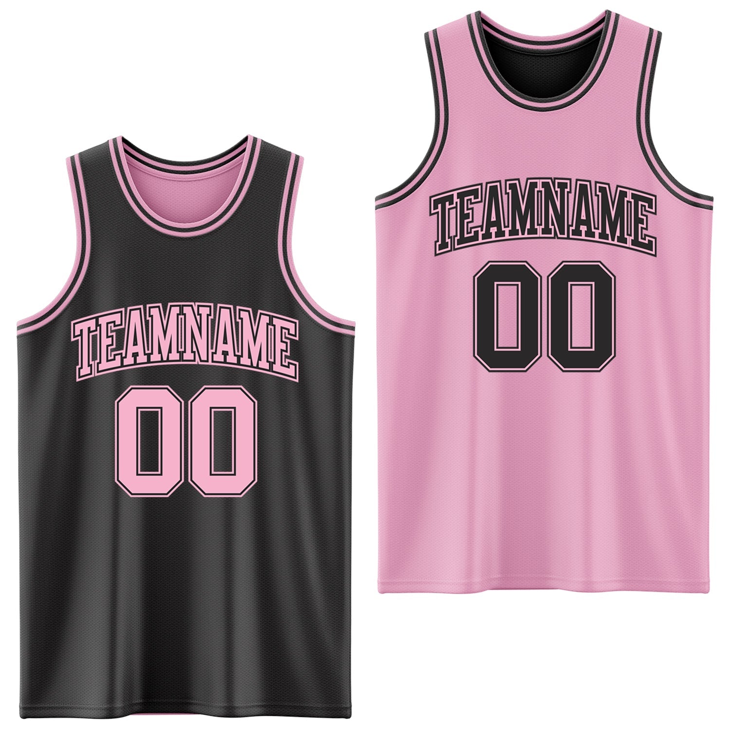 Custom Reversible Black Light Pink Double Side Sublimation Basketball Set Jersey - Main View