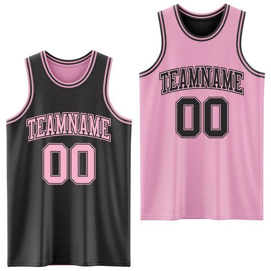 Custom Reversible Black Light Pink Double Side Sublimation Basketball Set Jersey - Main View