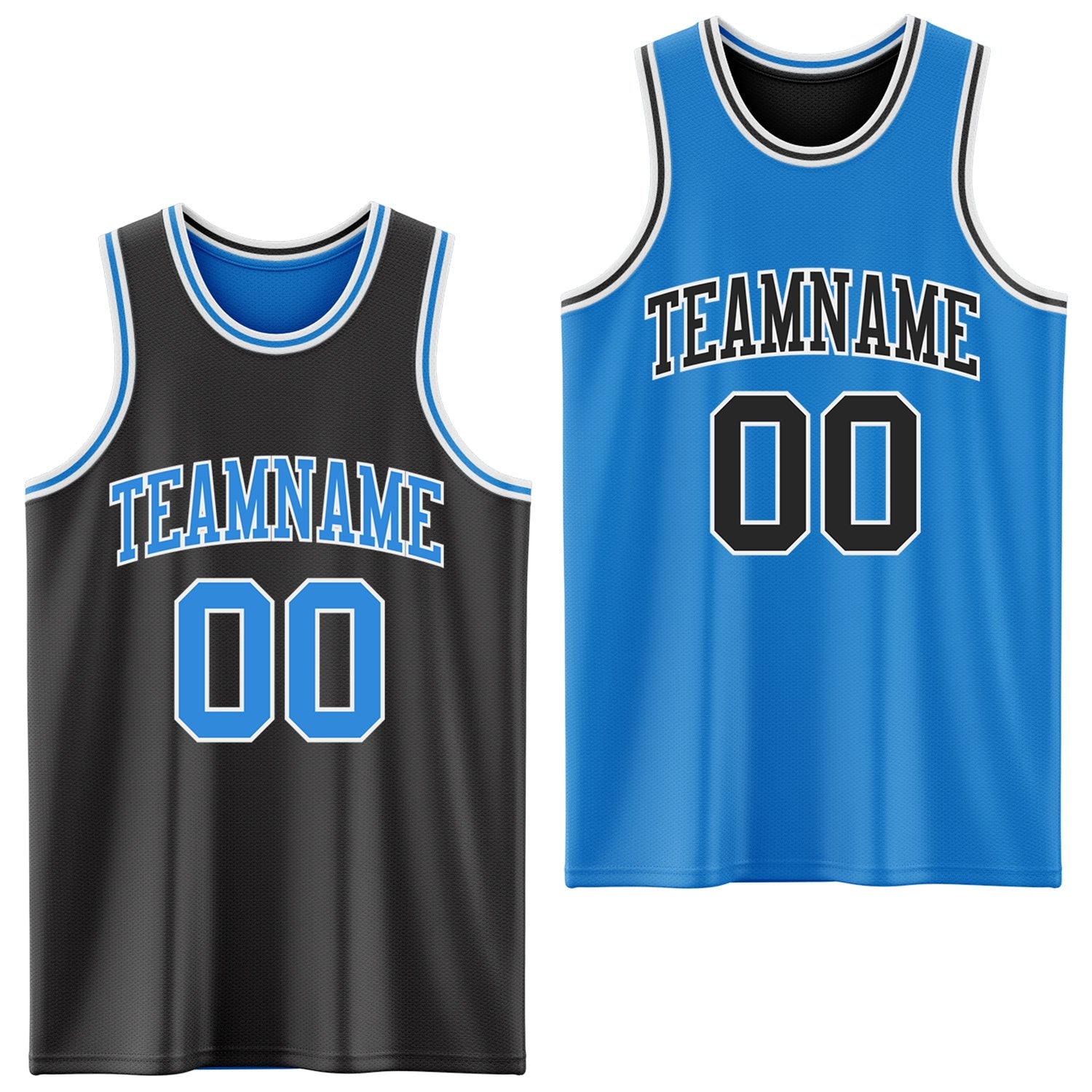 Custom Reversible Black Powder Blue-White Double Side Sublimation Basketball Set Jersey - Main View