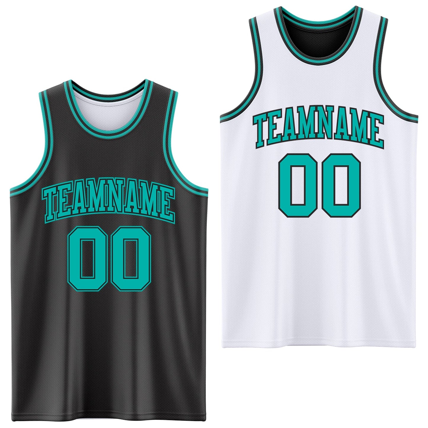 Custom Reversible Black Aqua Double Side Sublimation Basketball Set Jersey - Main View