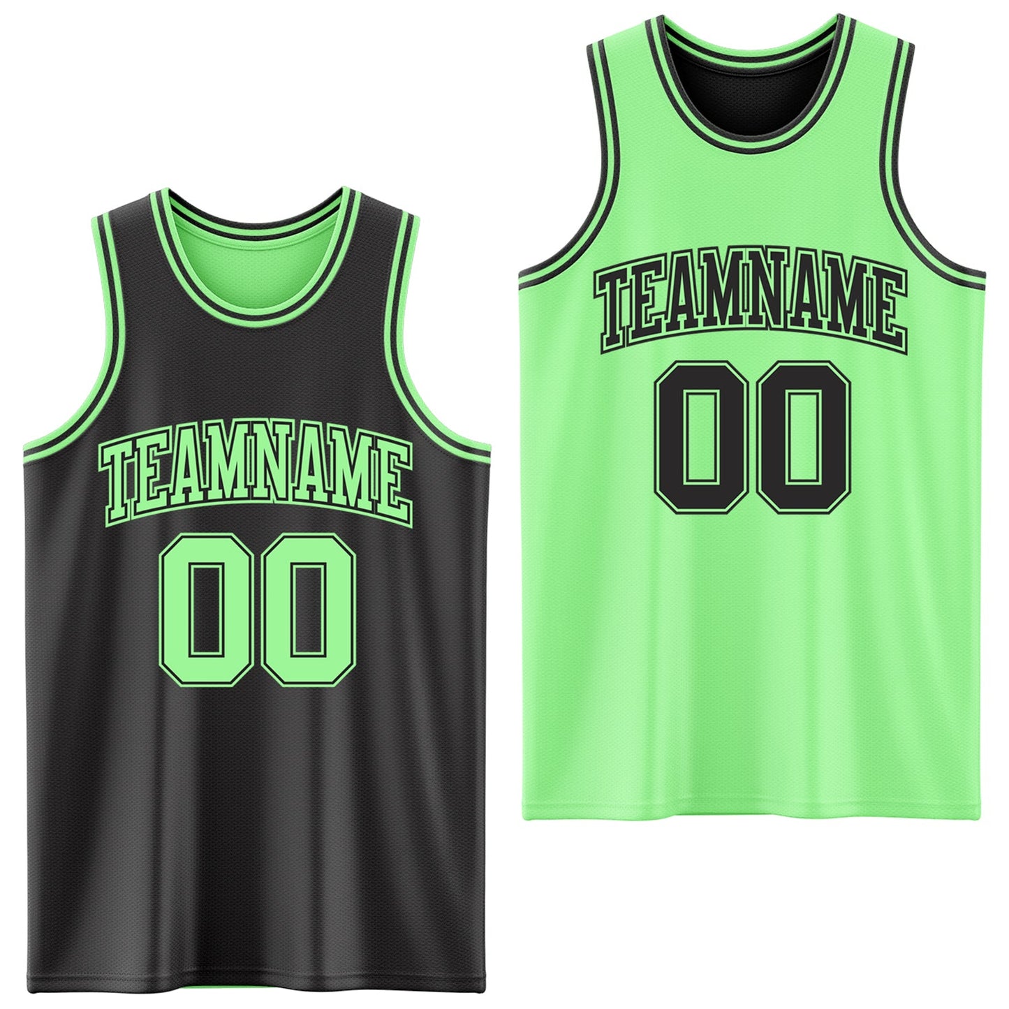Custom Reversible Black Pea Green Double Side Sublimation Basketball Set Jersey - Main View