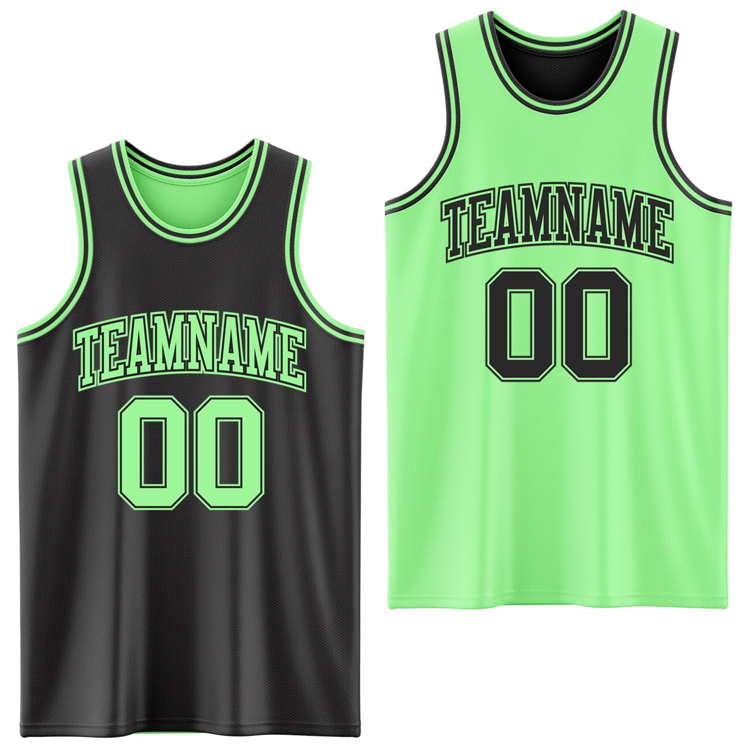 Custom Reversible Black Pea Green Double Side Sublimation Basketball Set Jersey - Main View