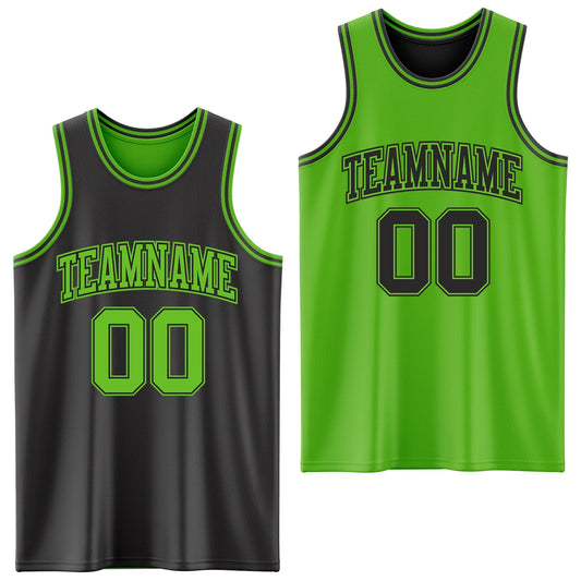 Custom Reversible Black Aurora Green Double Side Sublimation Basketball Set Jersey - Main View