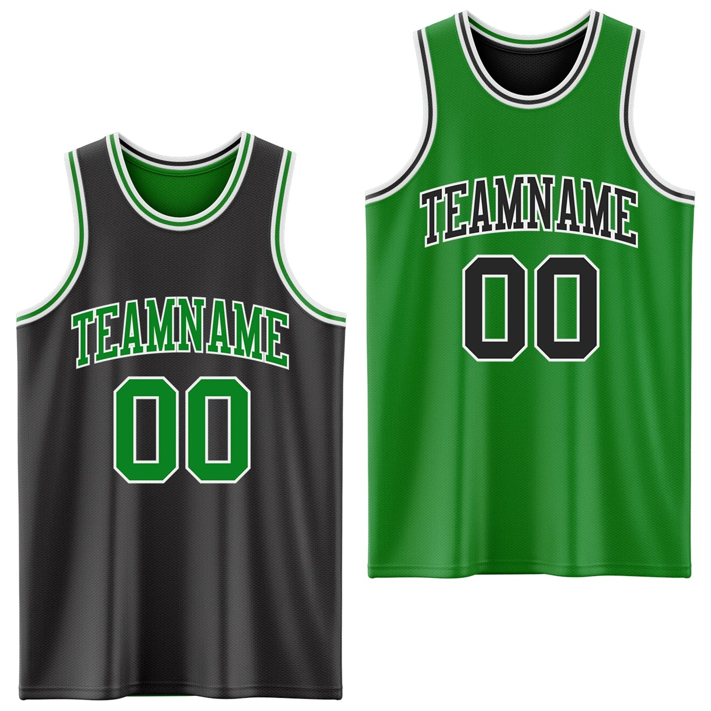 Custom Reversible Black Grass Green-White Double Side Sublimation Basketball Set Jersey - Main View