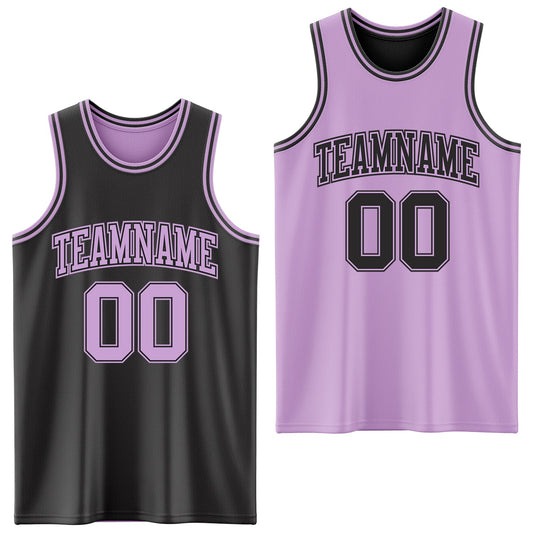 Custom Reversible Black Light Purple Double Side Sublimation Basketball Set Jersey - Main View