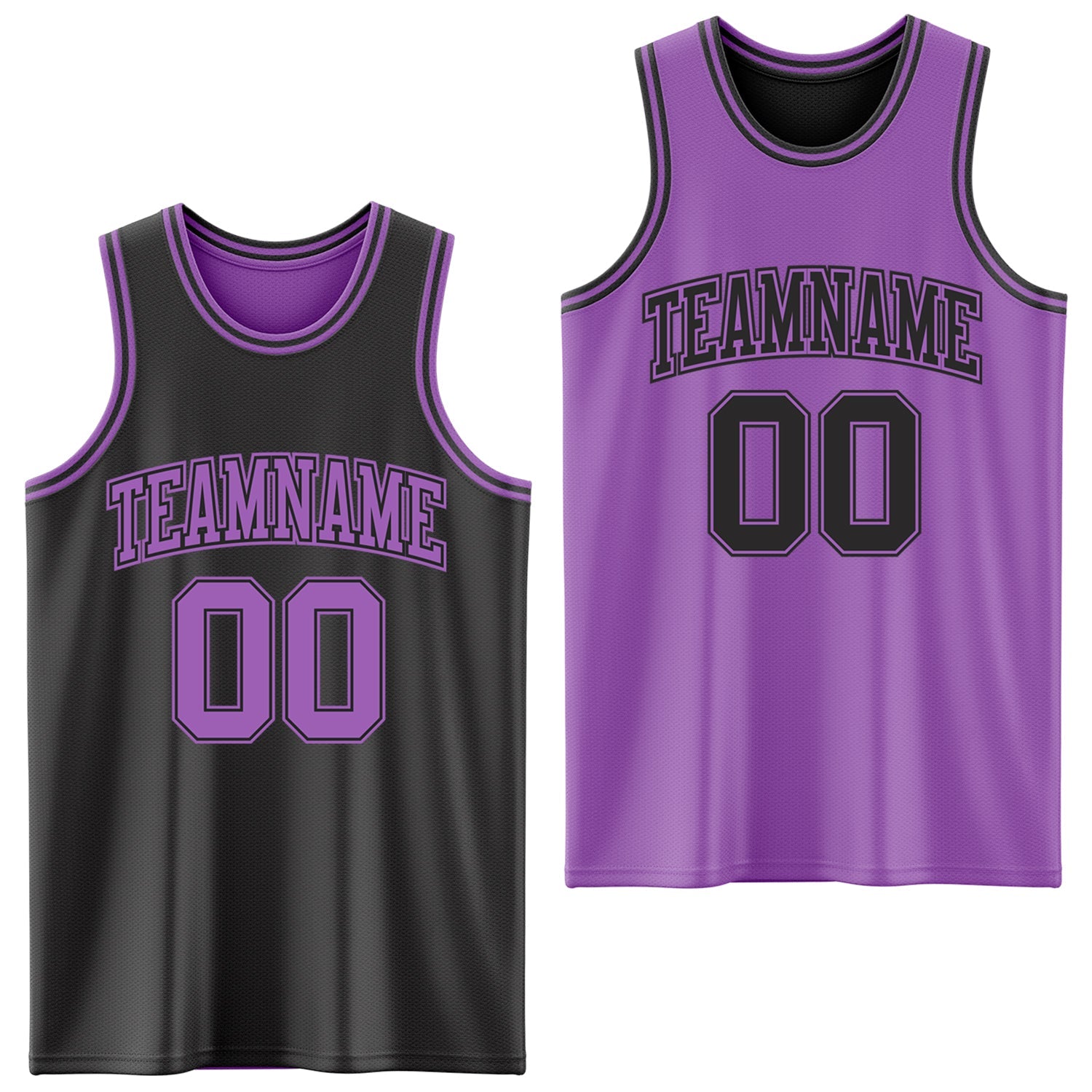 Custom Reversible Black Medium Purple Double Side Sublimation Basketball Set Jersey - Main View