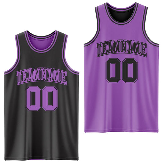 Custom Reversible Black Medium Purple Double Side Sublimation Basketball Set Jersey - Main View