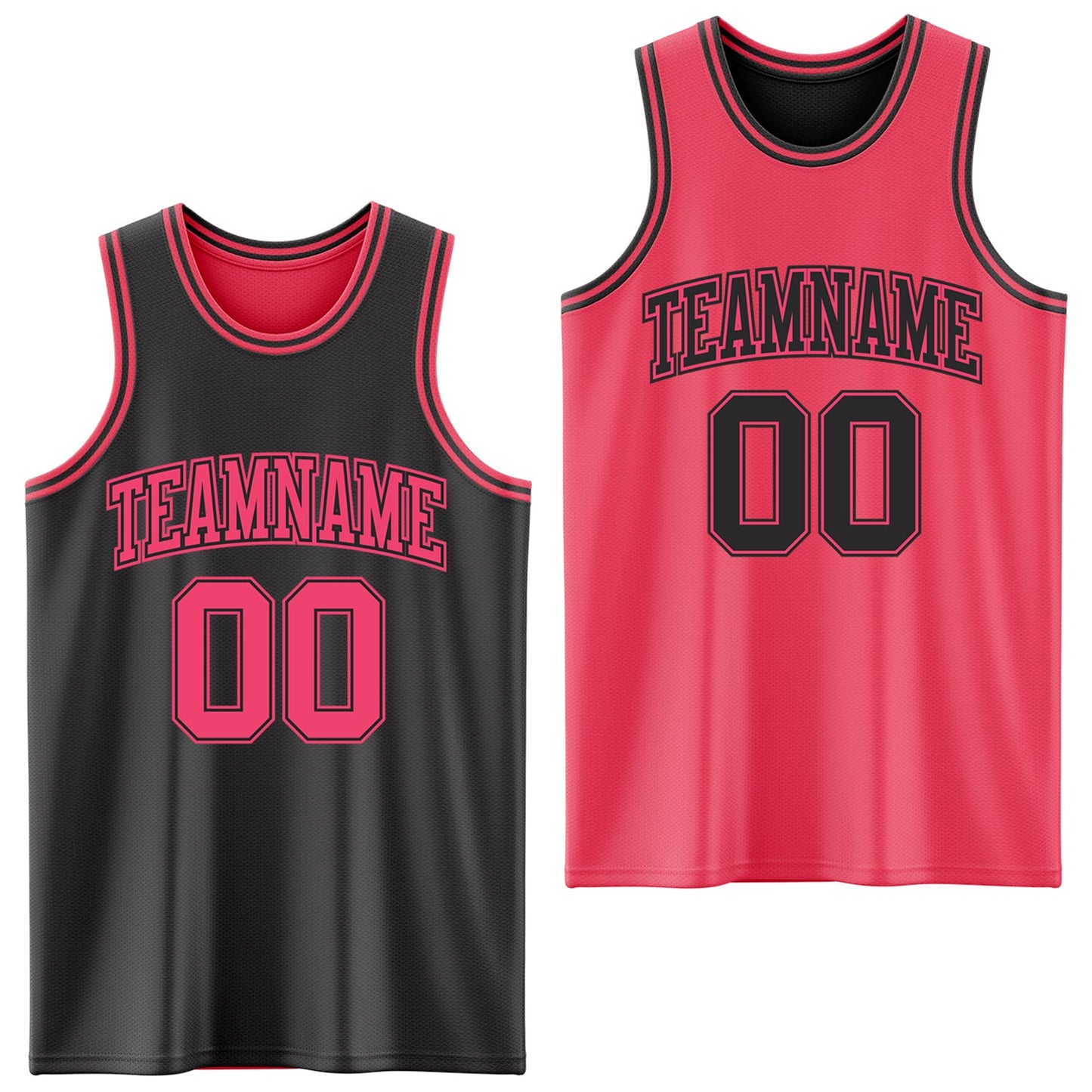Custom Reversible Black Neon Pink Double Side Sublimation Basketball Set Jersey - Main View