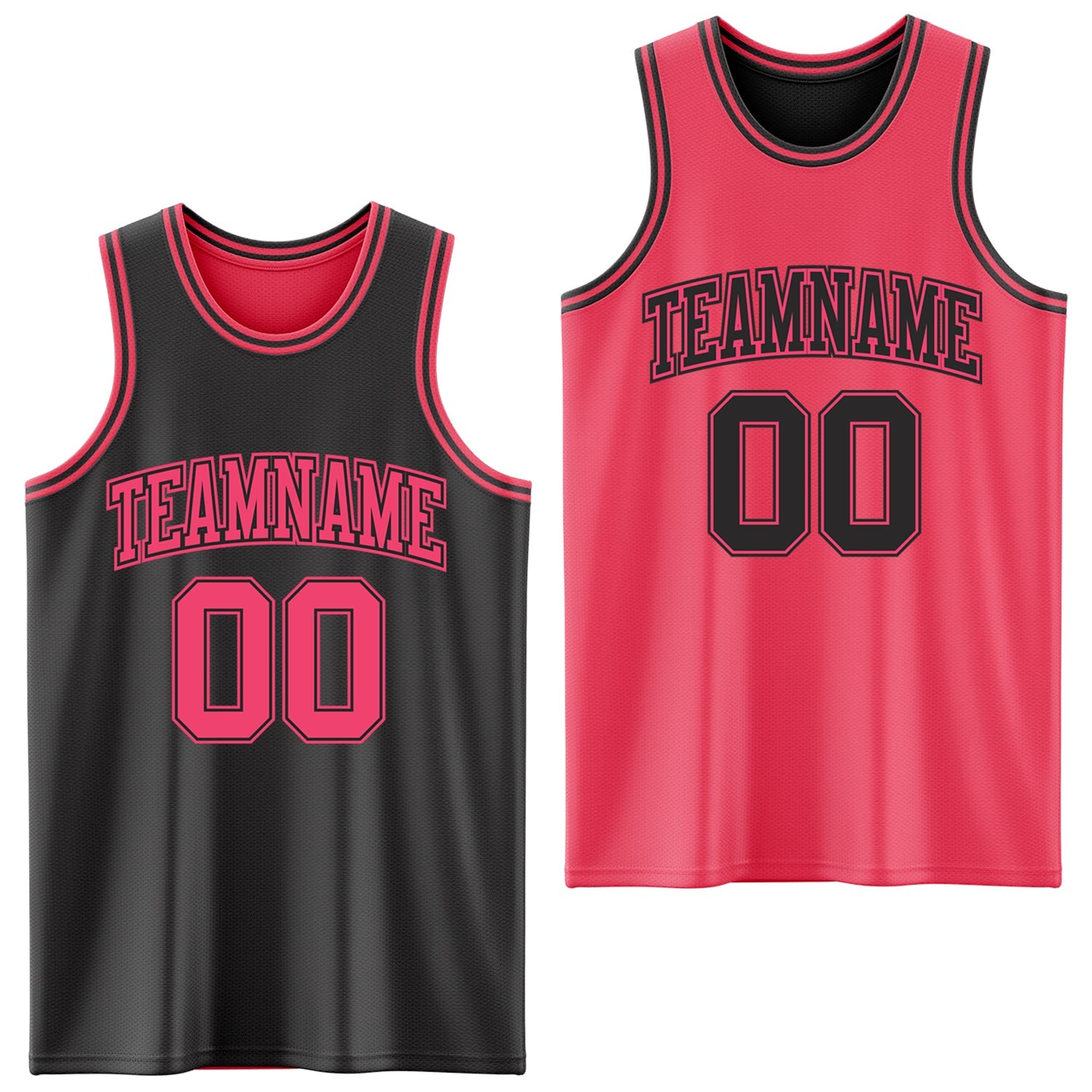 Custom Reversible Black Neon Pink Double Side Sublimation Basketball Set Jersey - Main View