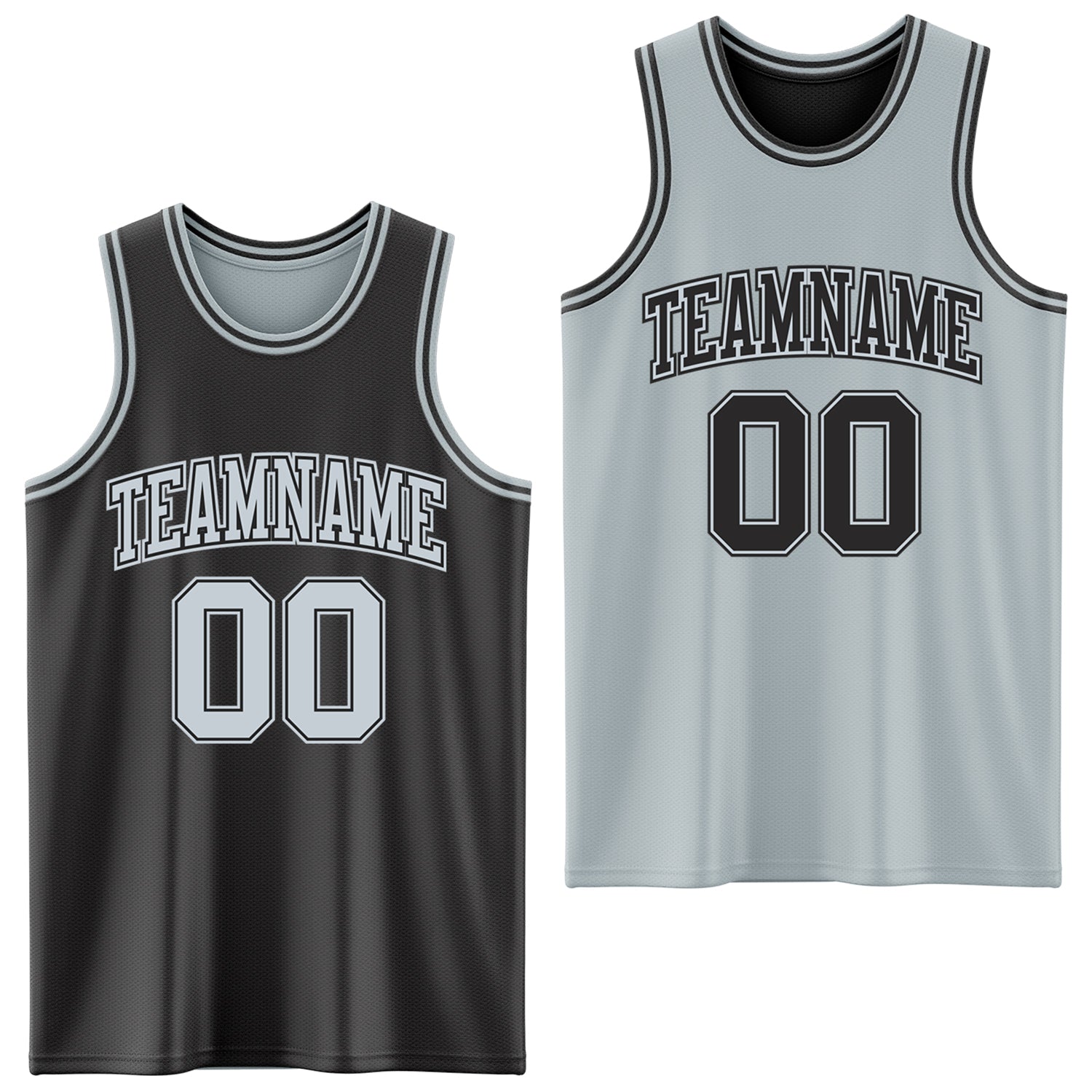 Custom Reversible Black Silver Double Side Sublimation Basketball Set Jersey - Main View