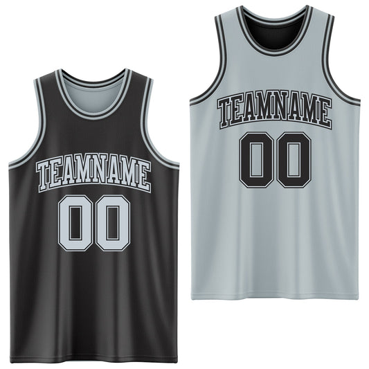Custom Reversible Black Silver Double Side Sublimation Basketball Set Jersey - Main View