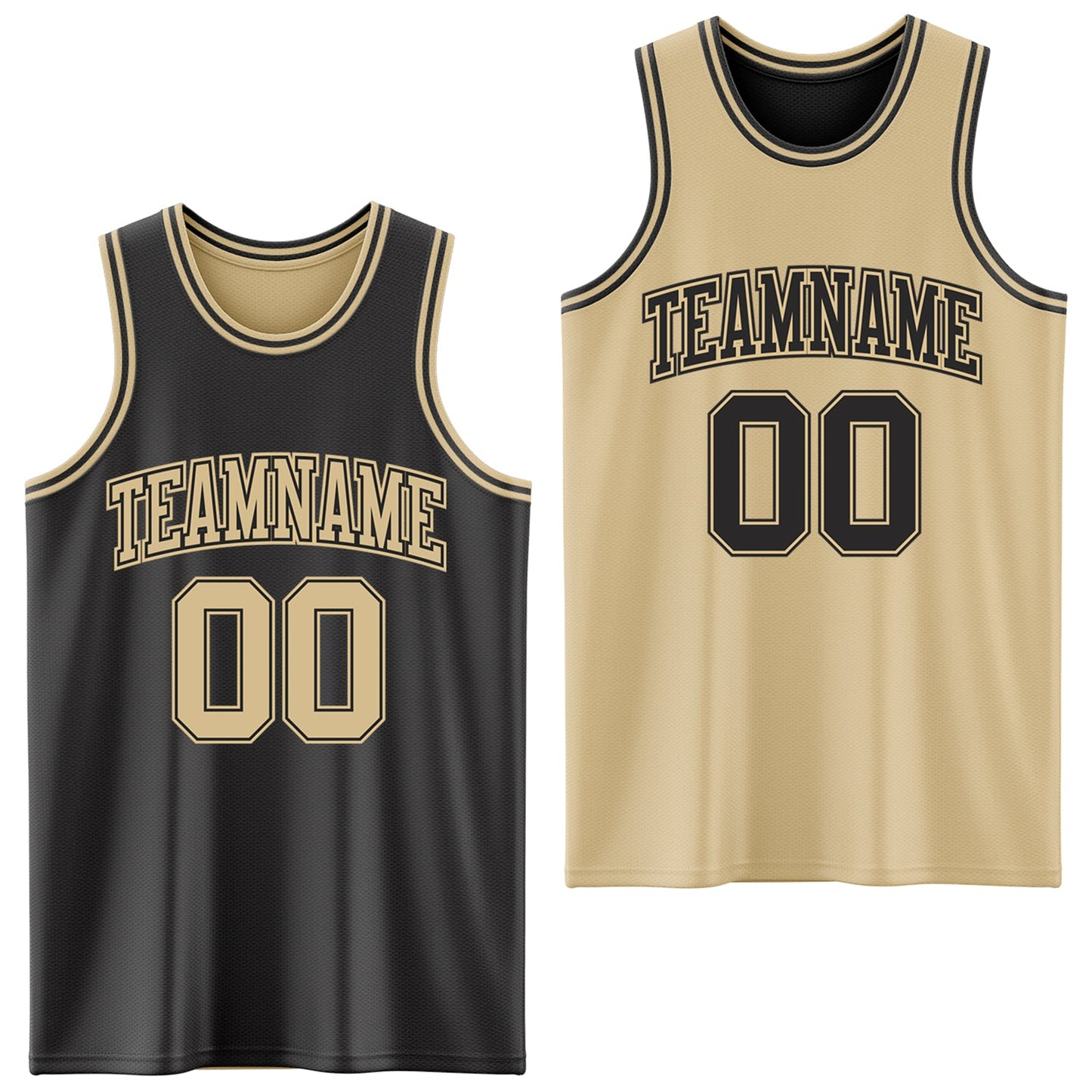 Custom Reversible Black Vegas Gold Double Side Sublimation Basketball Set Jersey - Main View