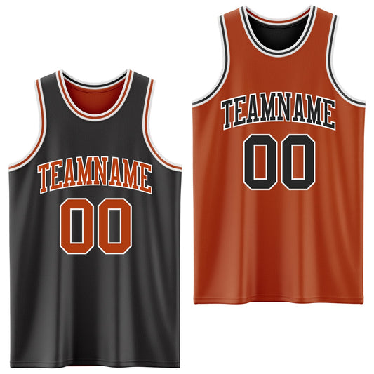 Custom Reversible Black Texas Orange-White Double Side Sublimation Basketball Set Jersey - Main View