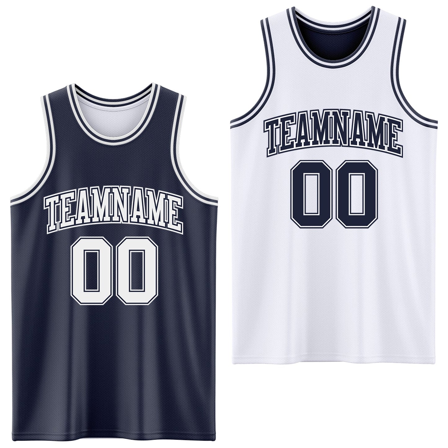 Custom Navy White Reversible Double Side Sublimation Basketball Set Jersey - Main View