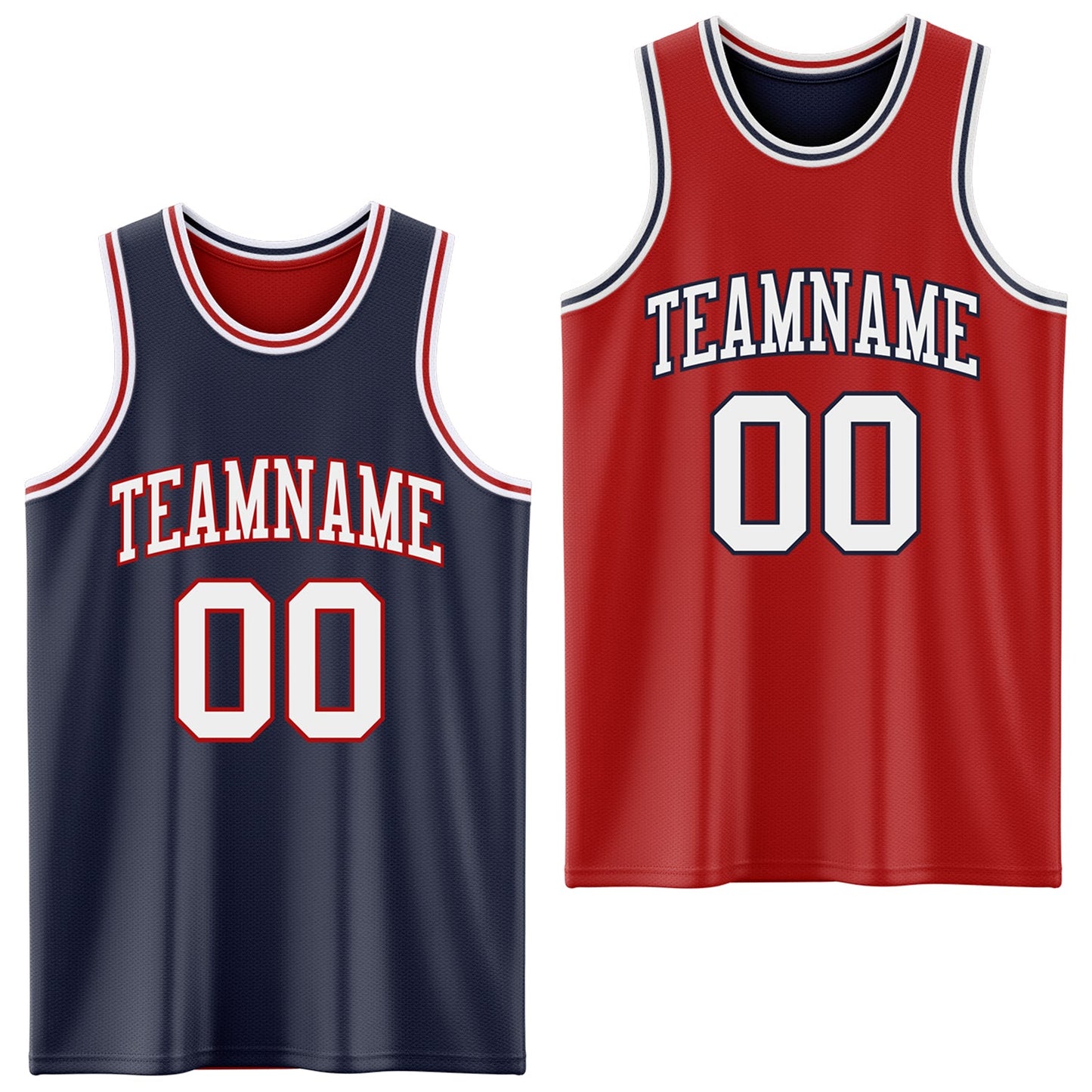Custom Navy White-Red Reversible Double Side Sublimation Basketball Set Jersey - Main View