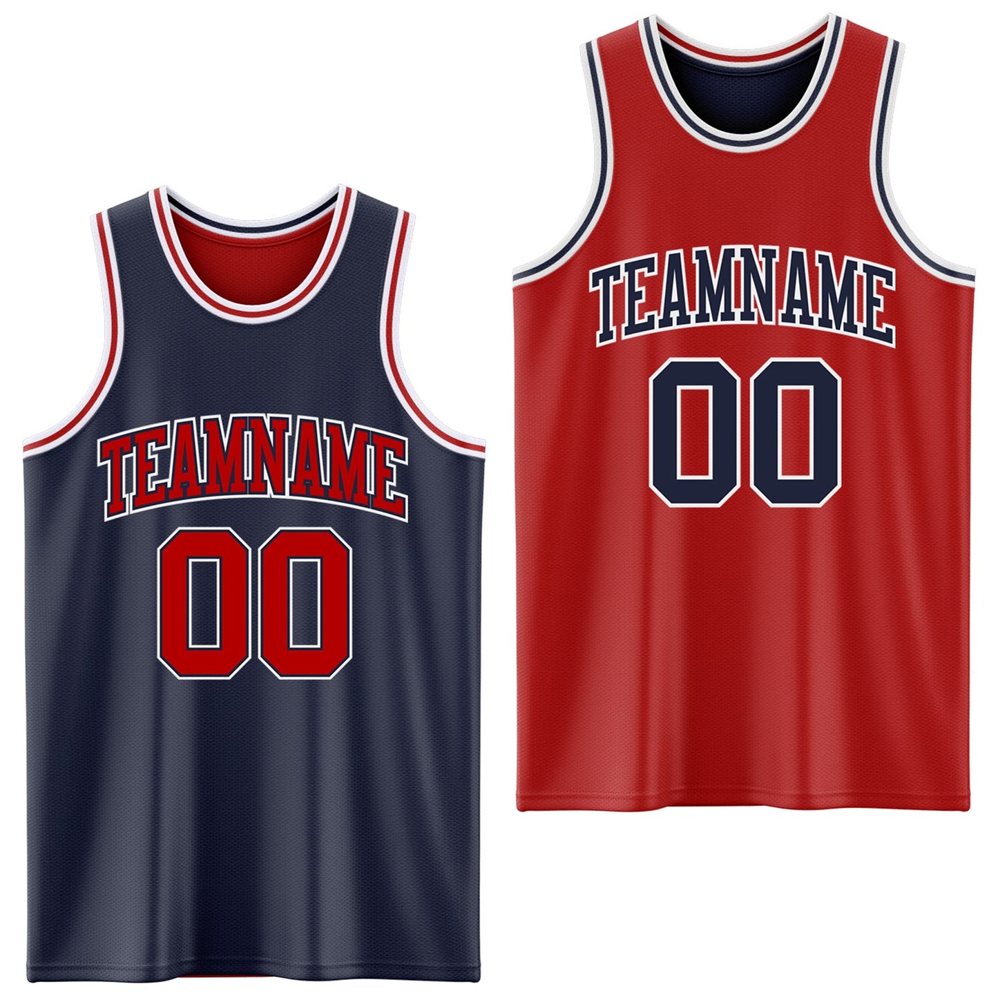 Custom Navy Red-White Reversible Double Side Sublimation Basketball Set Jersey - Main View