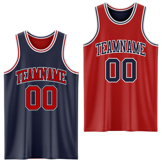 Custom Navy Red-White Reversible Double Side Sublimation Basketball Set Jersey - Main View