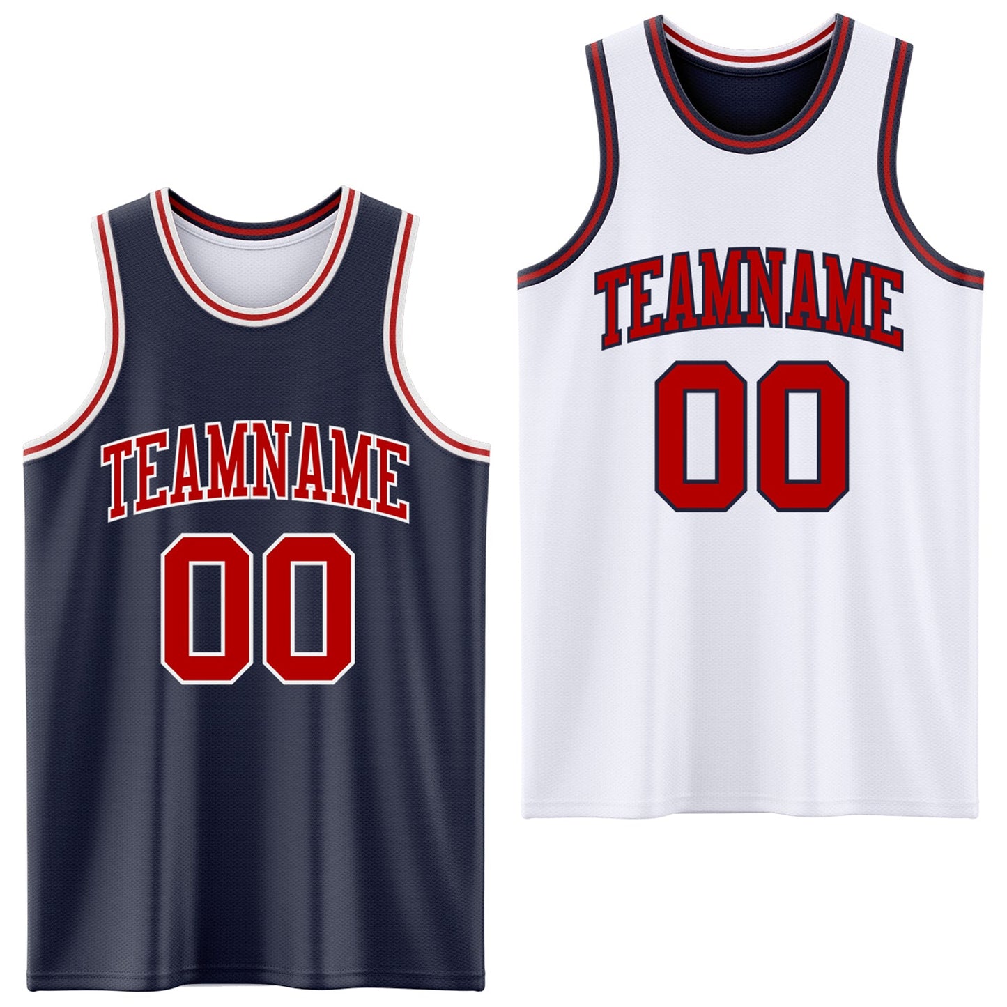 Custom Navy Red-White Reversible Double Side Sublimation Basketball Set Jersey - Main View