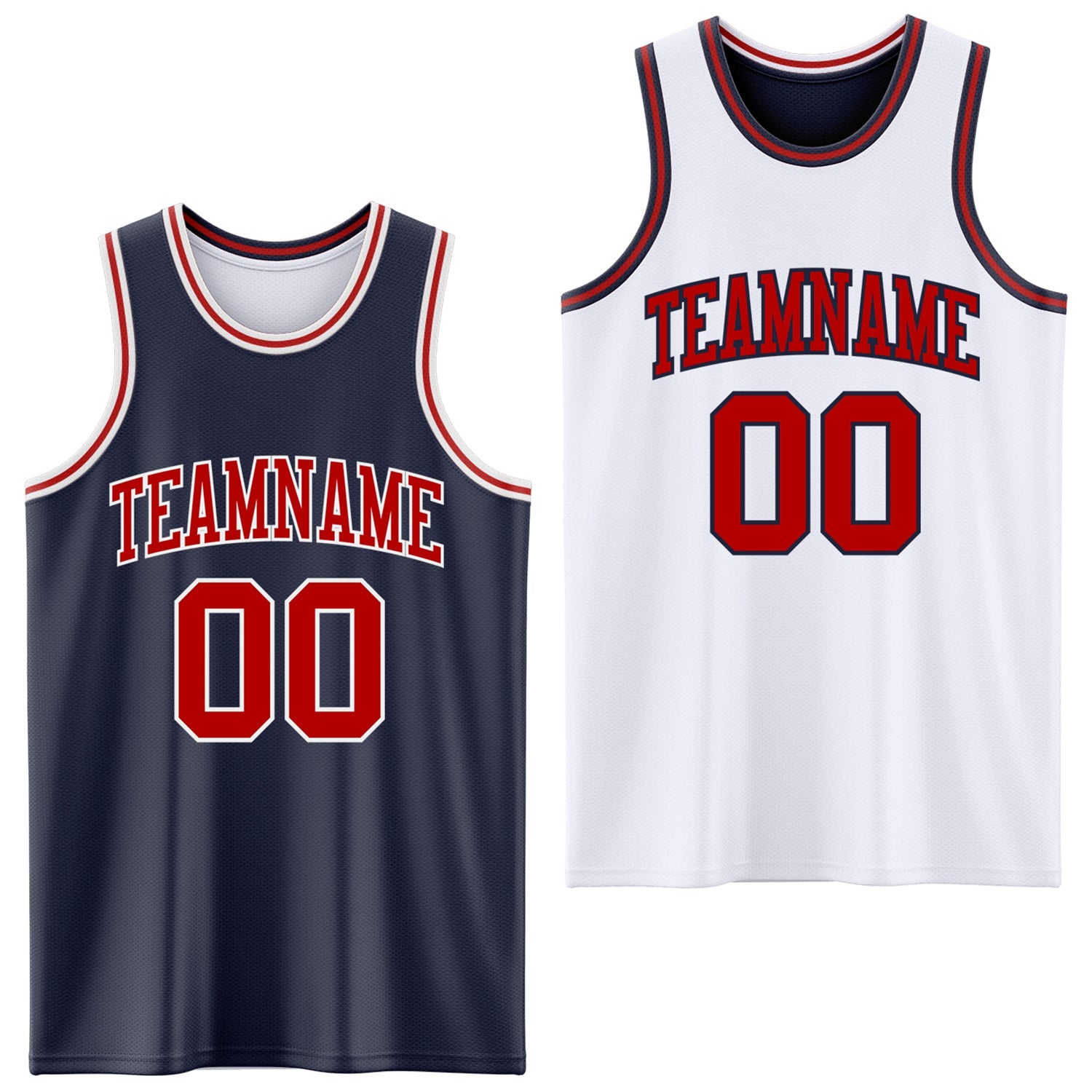 Custom Navy Red-White Reversible Double Side Sublimation Basketball Set Jersey - Main View