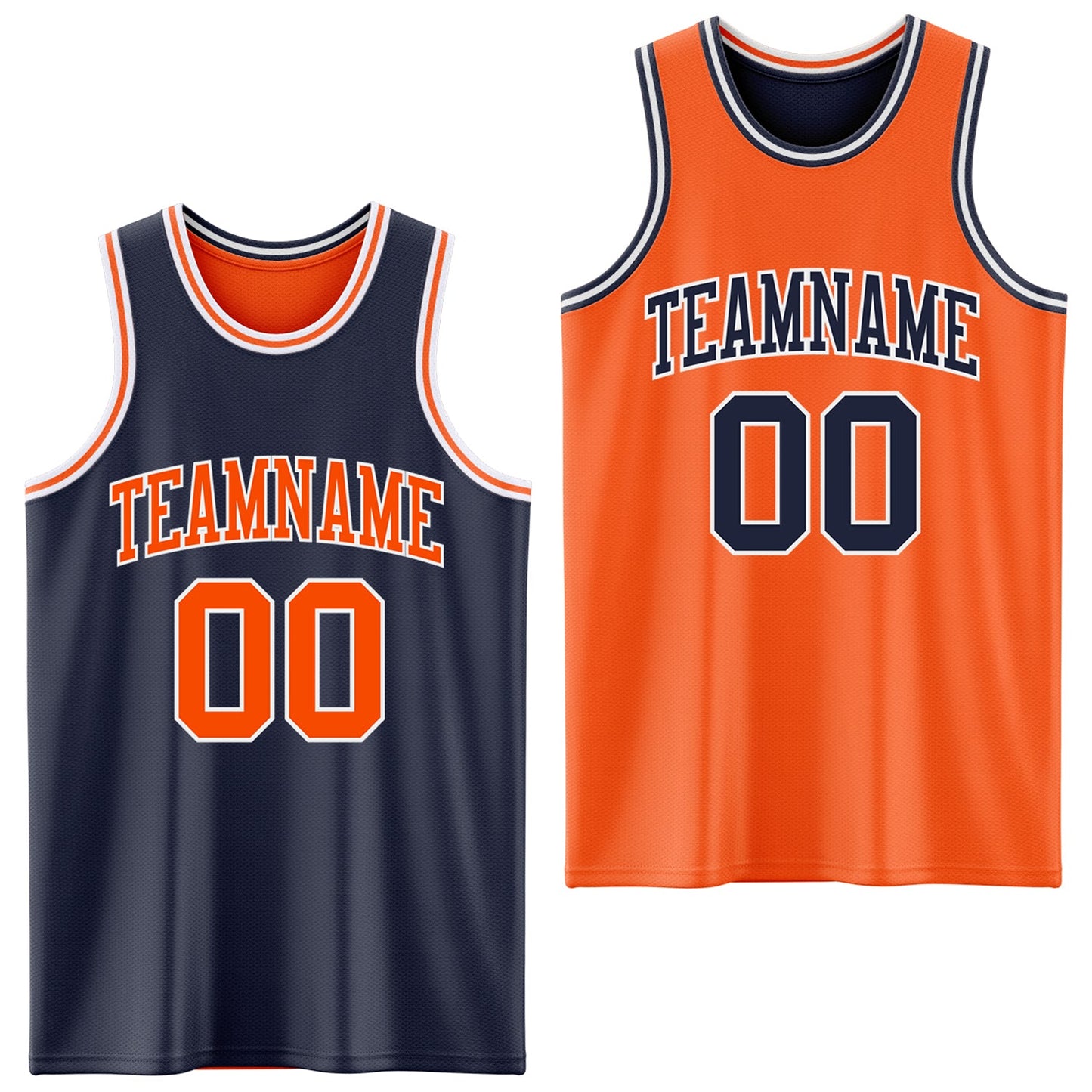 Custom Navy Orange-White Reversible Double Side Sublimation Basketball Set Jersey - Main View