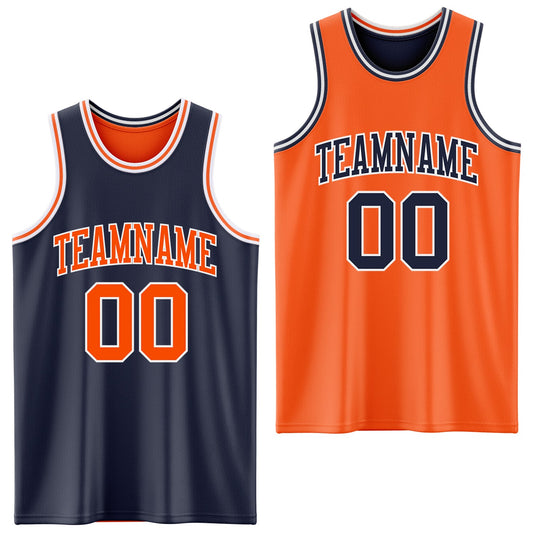 Custom Navy Orange-White Reversible Double Side Sublimation Basketball Set Jersey - Main View