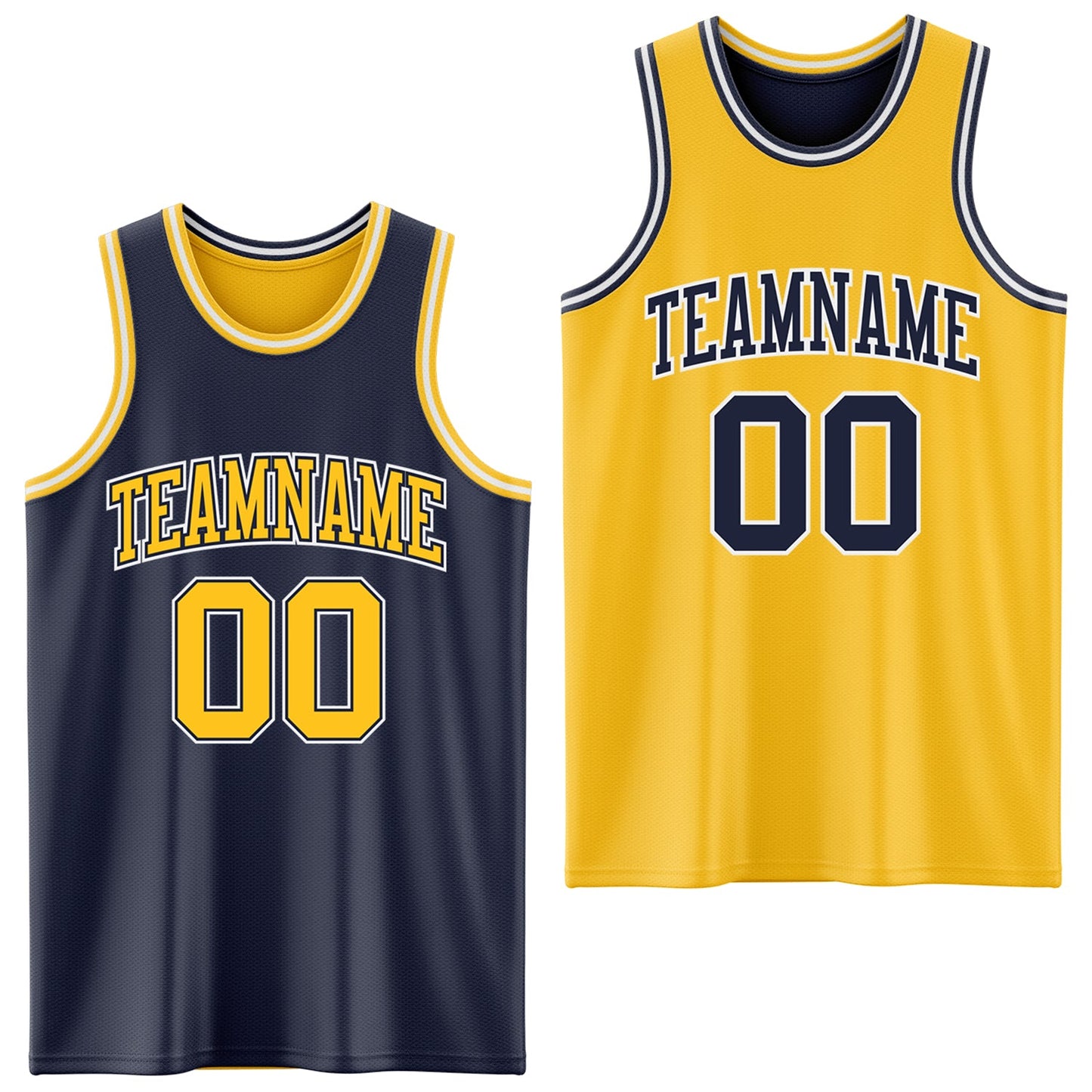Custom Navy Gold-White Reversible Double Side Sublimation Basketball Set Jersey - Main View