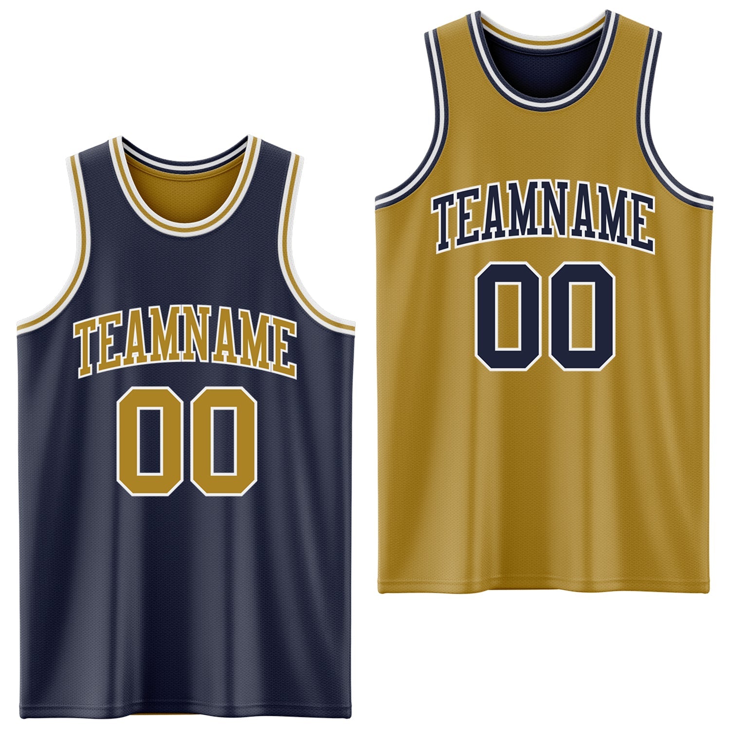 Custom Navy Old Gold-White Reversible Double Side Sublimation Basketball Set Jersey - Main View
