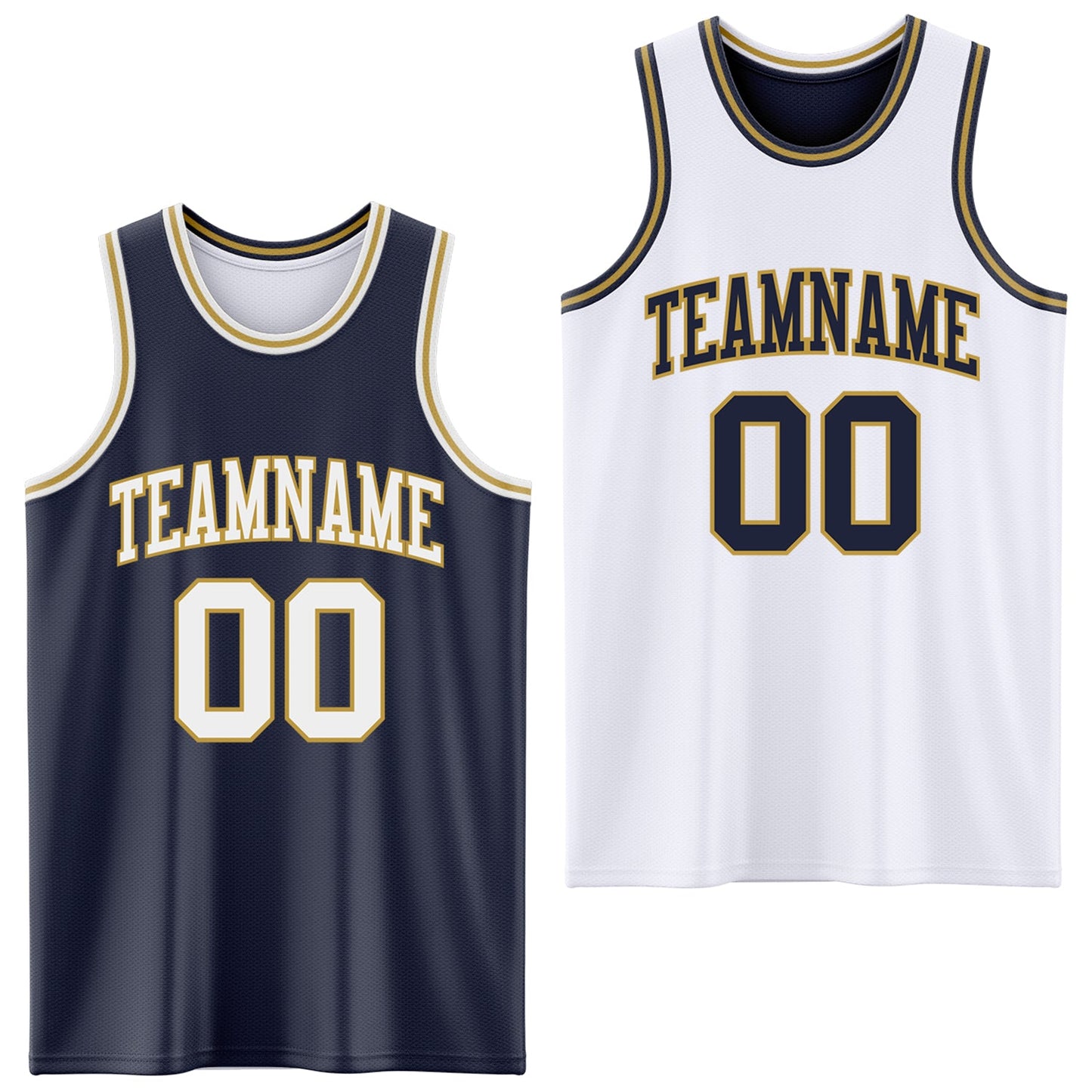 Custom Navy White-Old Gold Reversible Double Side Sublimation Basketball Set Jersey - Main View