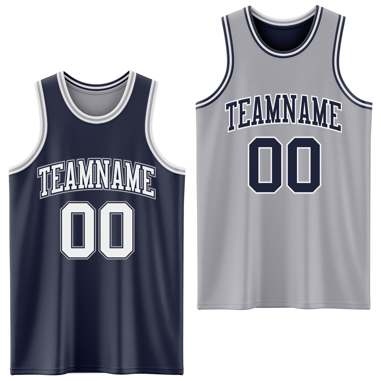 Custom Navy White-Gray Reversible Double Side Sublimation Basketball Set Jersey - Main View