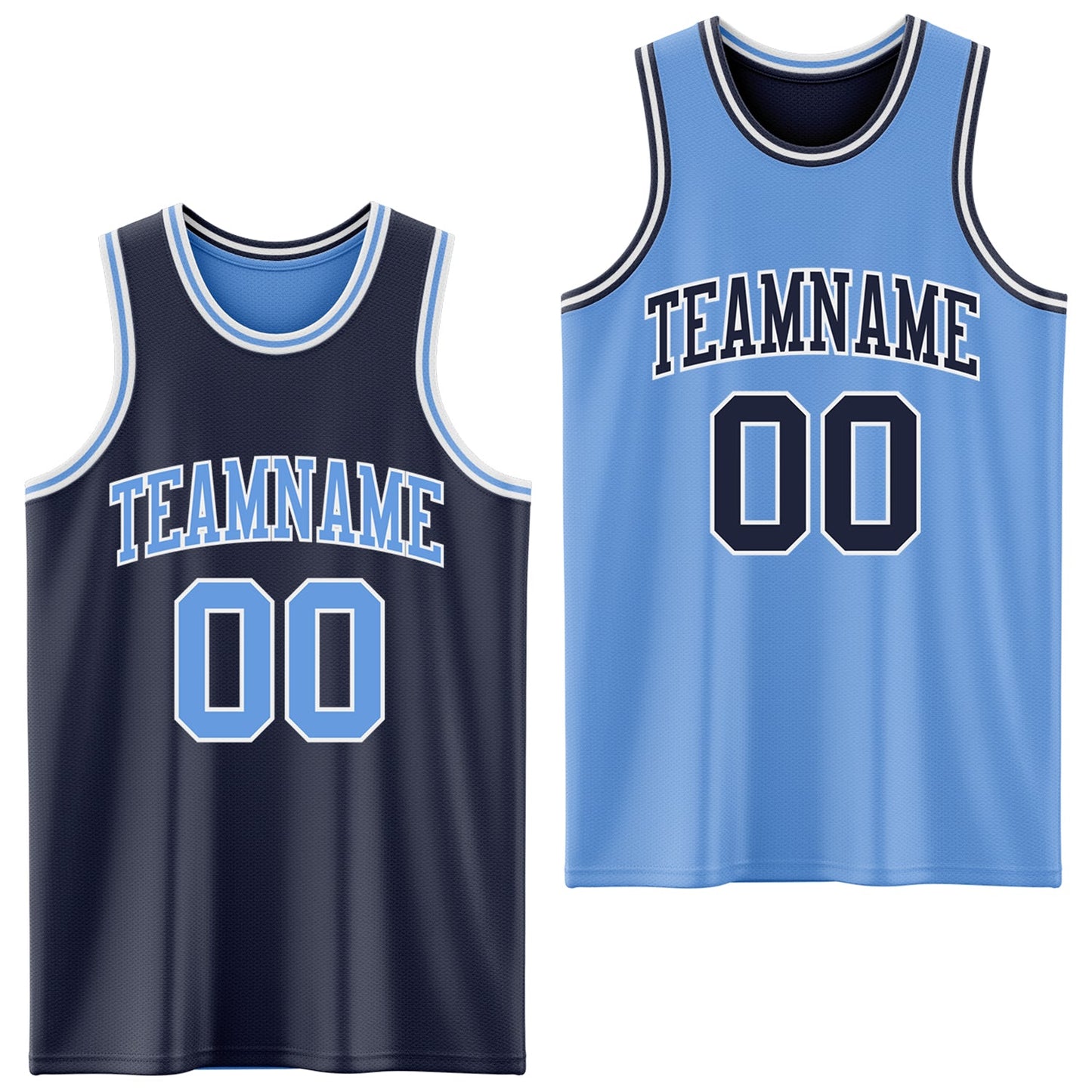 Custom Navy Light Blue-White Reversible Double Side Sublimation Basketball Set Jersey - Main View
