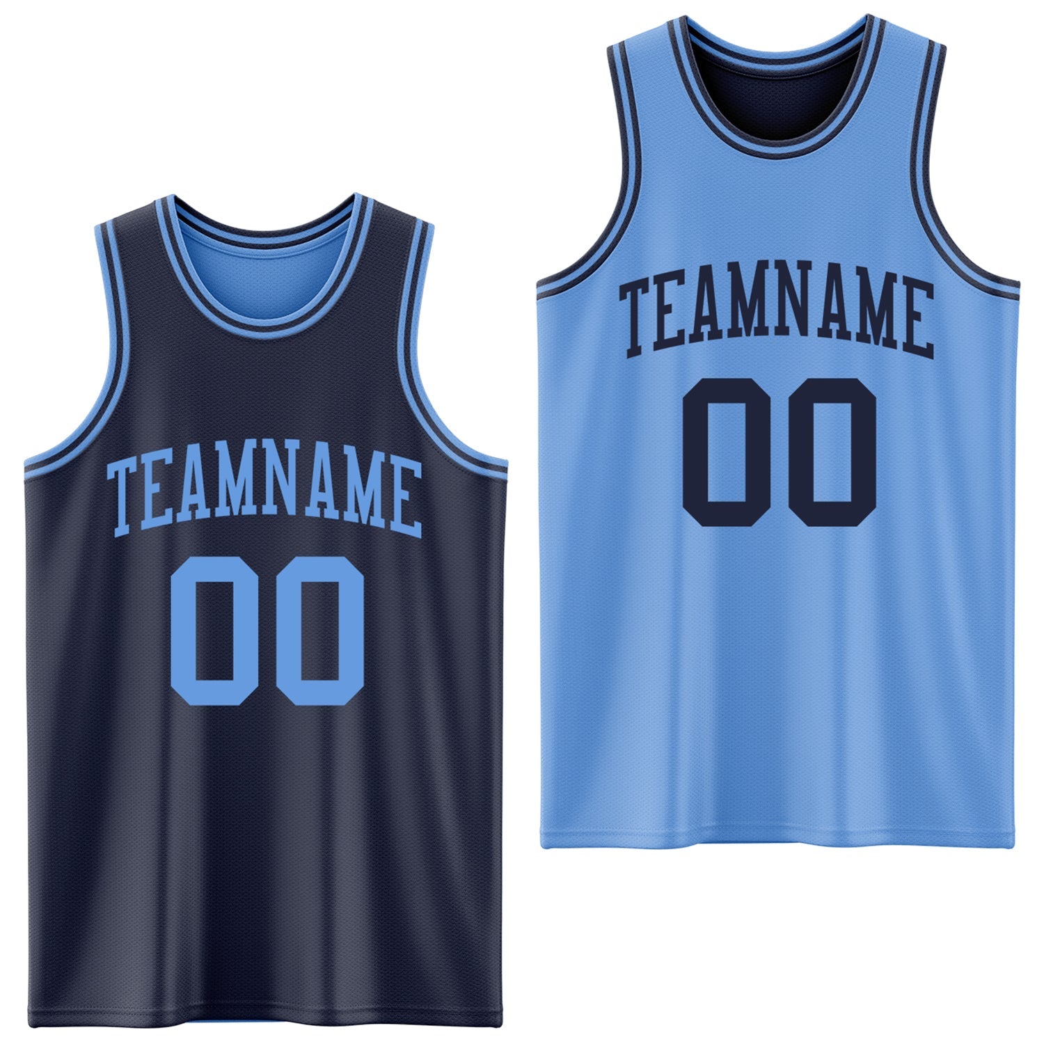 Custom Navy Light Blue Reversible Double Side Sublimation Basketball Set Jersey - Main View