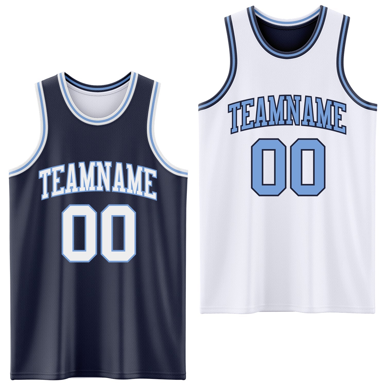 Custom Navy White-Light Blue Reversible Double Side Sublimation Basketball Set Jersey - Main View