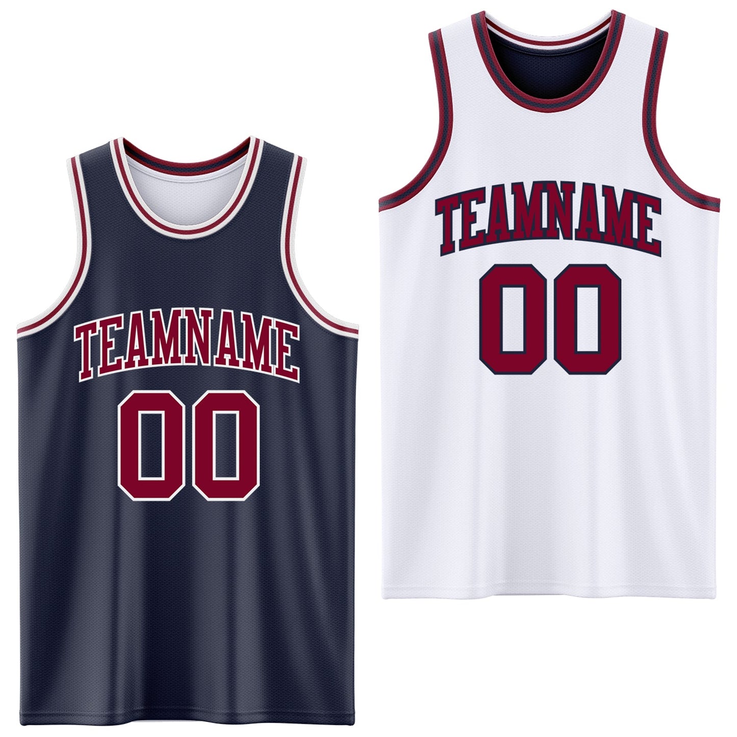 Custom Navy Maroon-White Reversible Double Side Sublimation Basketball Set Jersey - Main View