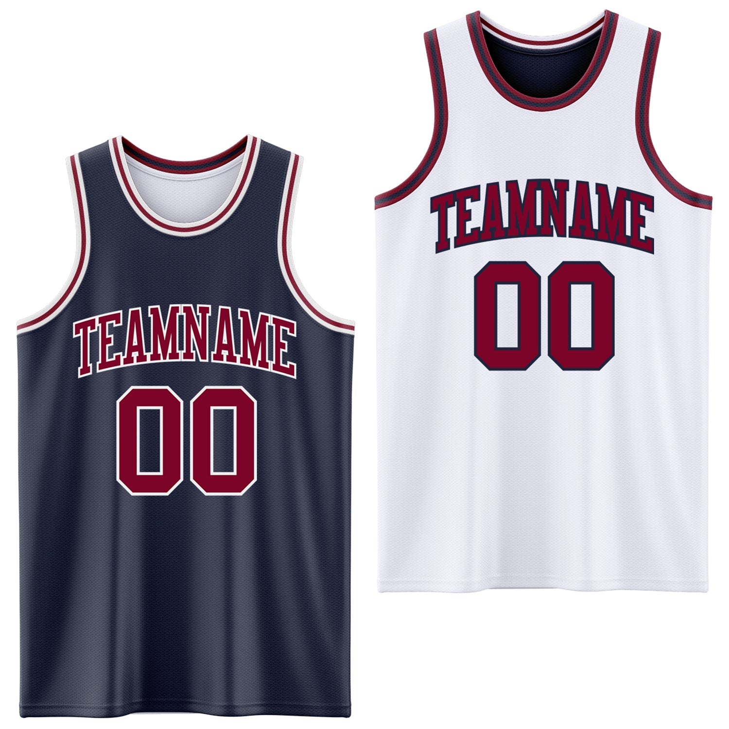 Custom Navy Maroon-White Reversible Double Side Sublimation Basketball Set Jersey - Main View