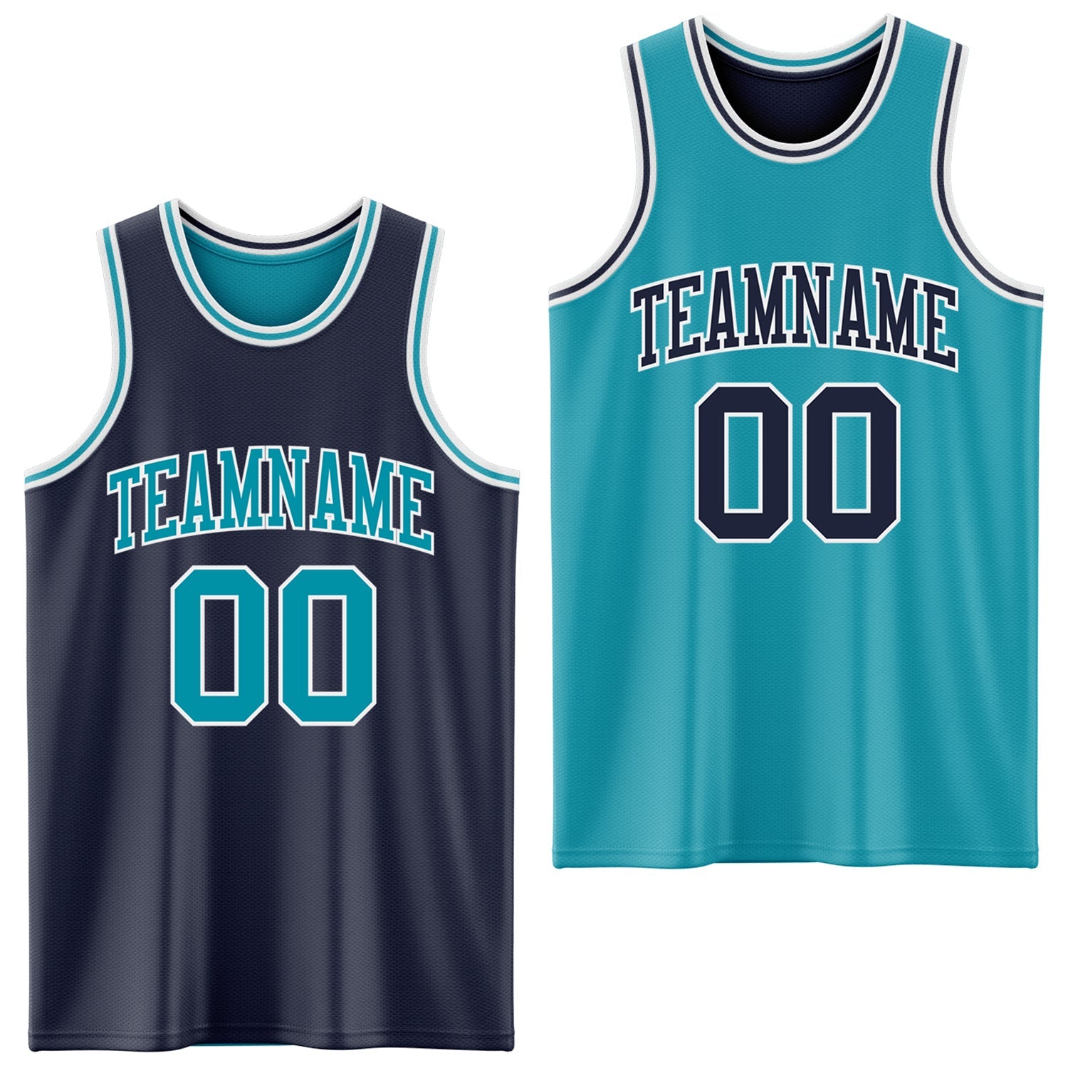 Custom Navy Teal-White Reversible Double Side Sublimation Basketball Set Jersey - Main View