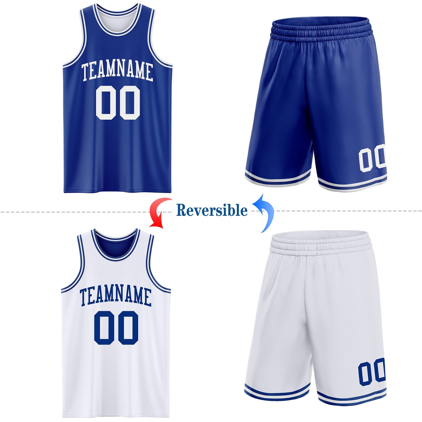 Custom Royal White Reversible Double Side Sublimation Basketball Set Jersey view 2