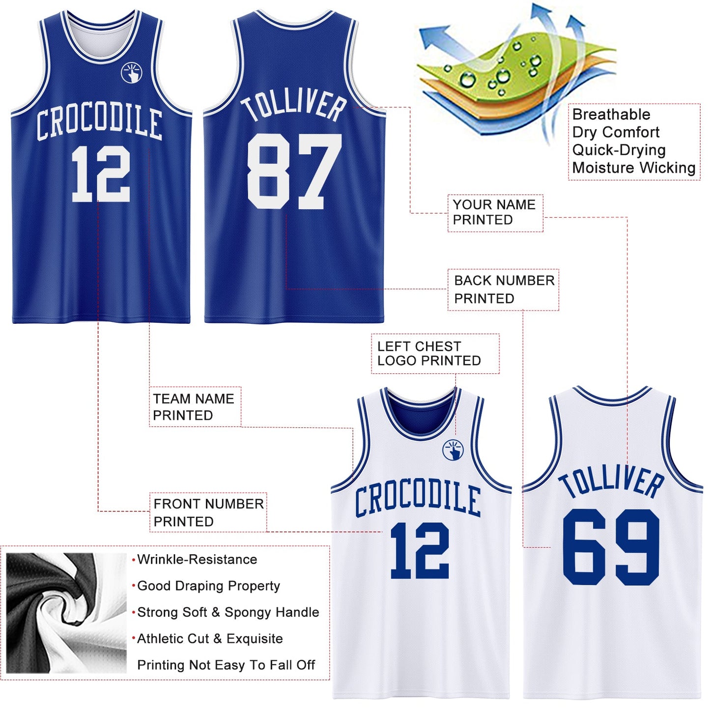 Custom Royal White Reversible Double Side Sublimation Basketball Set Jersey view 5