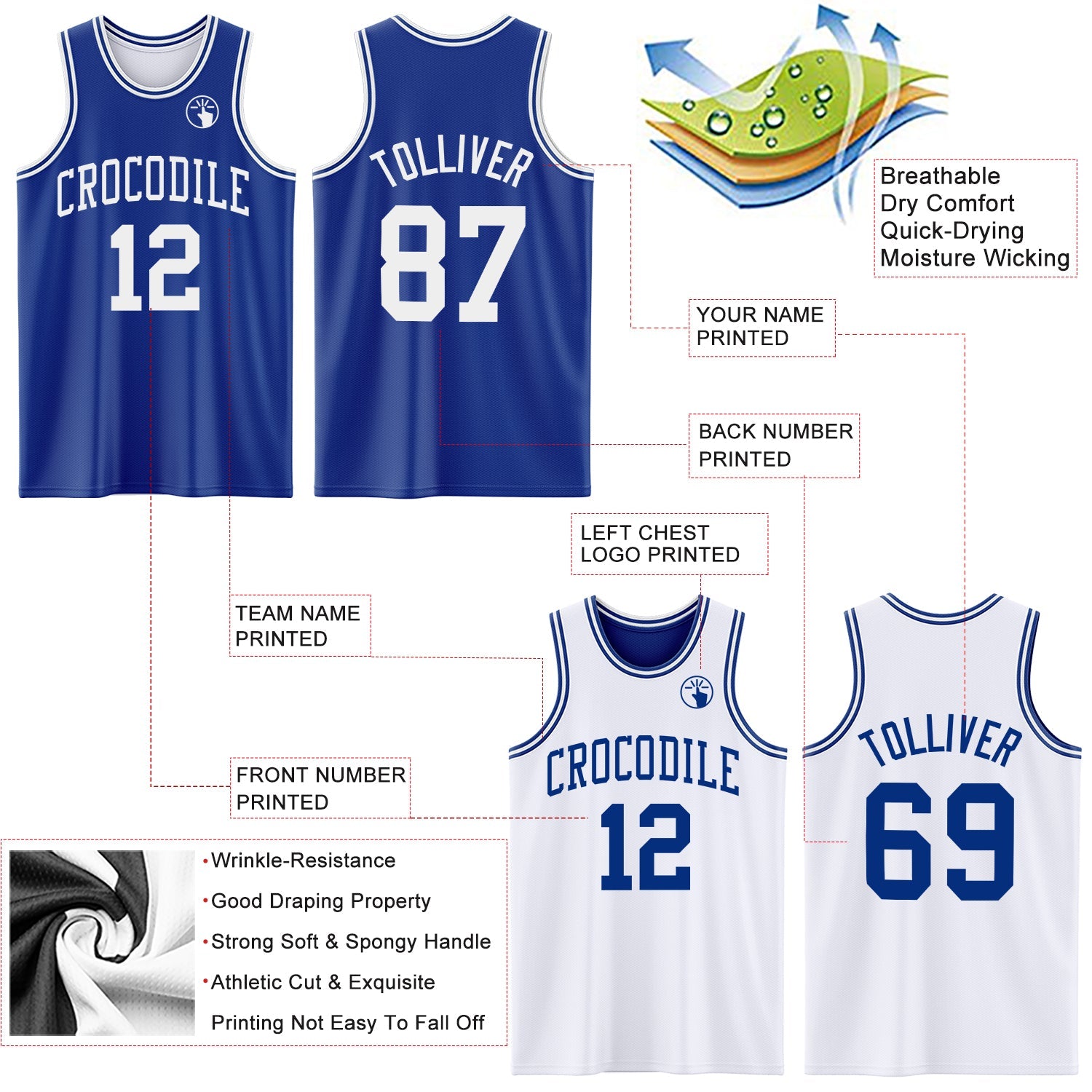 Custom Royal White Reversible Double Side Sublimation Basketball Set Jersey view 5