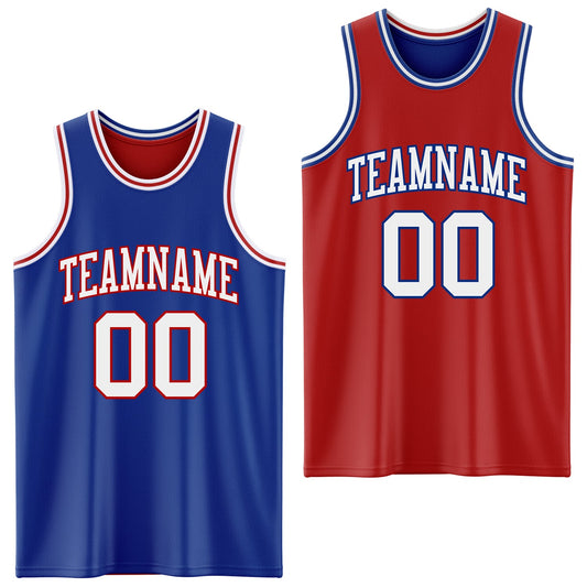 Custom Royal White-Red Reversible Double Side Sublimation Basketball Set Jersey - Main View